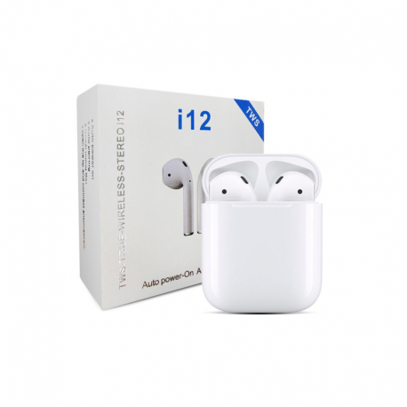 Auricular Bluetooth blanco llamada binaural v5 cargador magnético i12 itws 